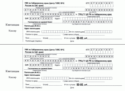 Квитанция для оплаты госпошлины за судовой билет