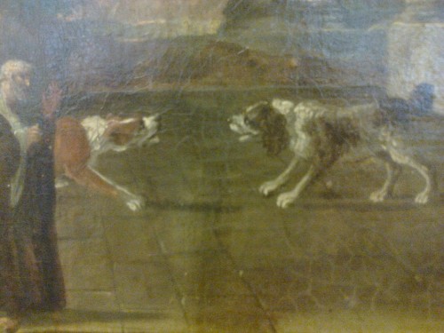 ДВХМ, Ж-304. Фрагмент <br />А вот в центре композиции нашего полотна - две собаки, очень эмоционально выясняющие отношения. Вот это стаффаж! Вот это оживление руинного пейзажа!
